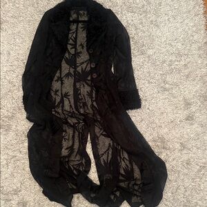 Elegant Black Sheer Lace Robe Dusted